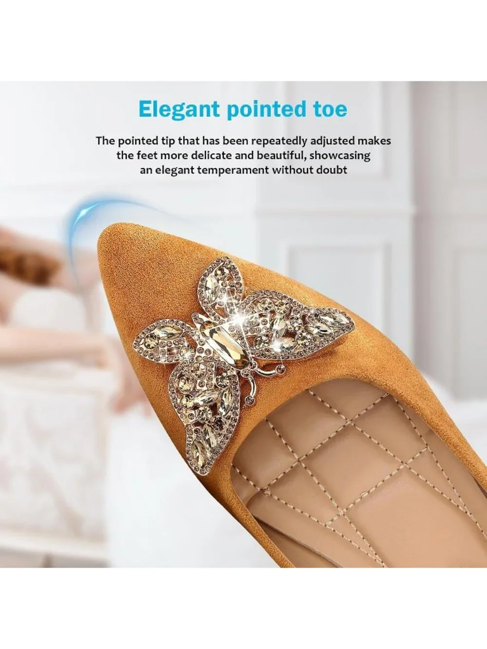 Women's 06-Brown Pointed Toe Pearl Flats Comfort Non Slip Soft Sole Office Shoes